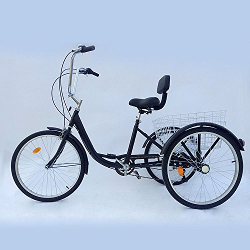 prit2016 triciclo adulto con cesta 24 "3 ruedas 6 velocidades ajustable, Negro