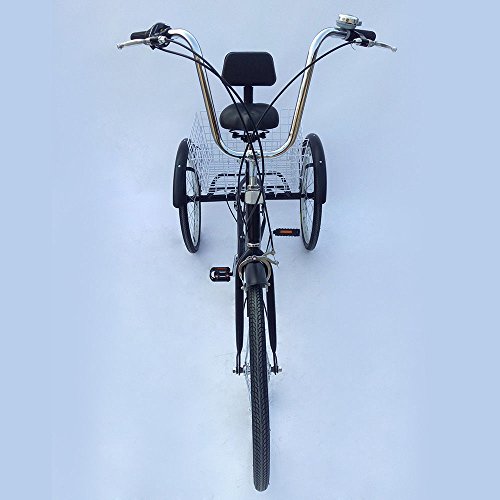 prit2016 triciclo adulto con cesta 24 "3 ruedas 6 velocidades ajustable, Negro