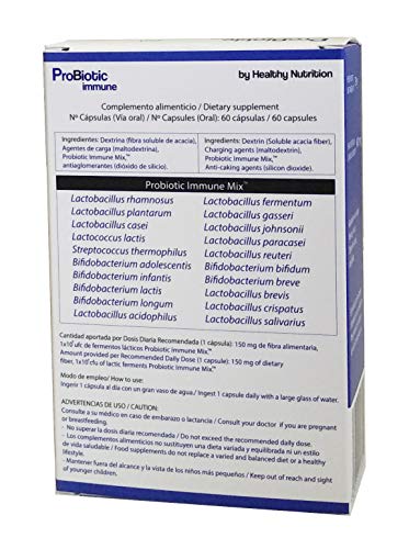 Probiótic immune con 20 cepas de Probioticos y prebioticos intestinales - Fórmula vegana 100 Billones de probioticos intestinales - Mejora la flora intestinal - 60 cápsulas (2 meses de duración)