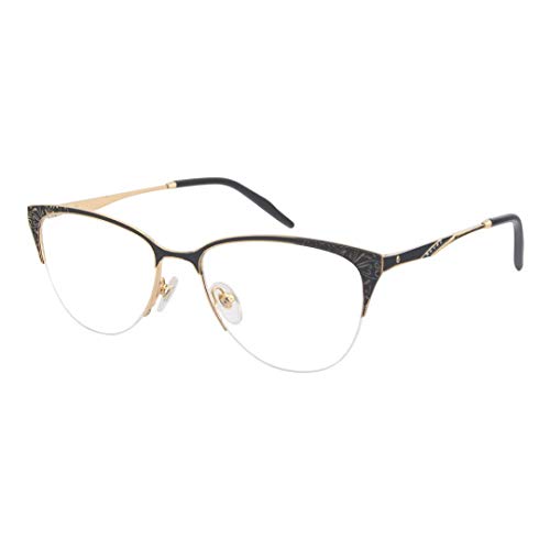 ProEyes Canis, Gafas de lectura multifocales progresivas con pedrería y flex, sin aumento en la lente superior, lente de resina anti luz azul (Black, 3.00 x)