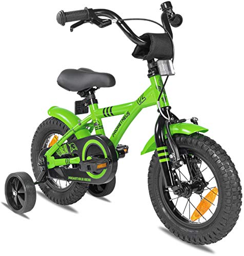 Prometheus Bicicleta para niños de 2 a 5 años | Bicicleta Infantil 3 años para niñas 12 Pulgadas con ruedines en Verde y Negro