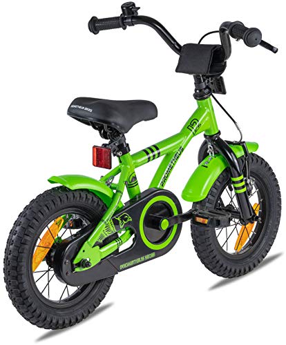 Prometheus Bicicleta para niños de 2 a 5 años | Bicicleta Infantil 3 años para niñas 12 Pulgadas con ruedines en Verde y Negro