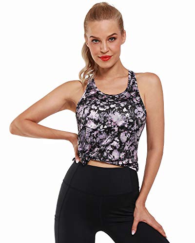 Promover Tank Top Camiseta sin Mangas Deportiva Tirantes para Mujer Ligera Plisada Suelta Espalda Cruzada para Fitness Yoga Running