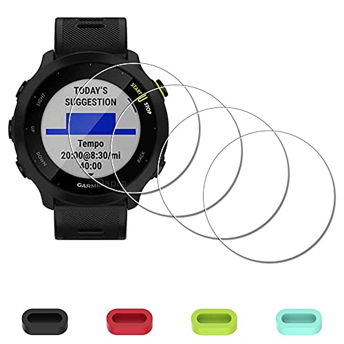 Protector de pantalla para Garmin Forerunner 55 Smartwatch + tapones de silicona antipolvo, iDaPro de vidrio templado antiarañazos, sin burbujas