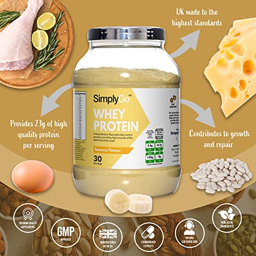 Proteína de Suero de Leche Sabor Plátano - ¡30 Raciones! - Apto para vegetarianos - 900gr - SimplySupplements