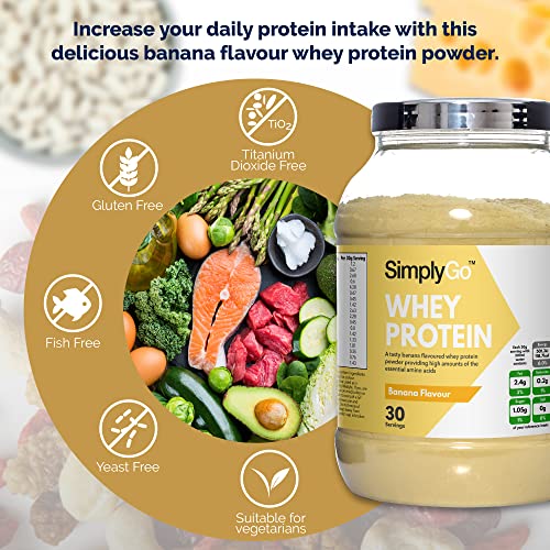 Proteína de Suero de Leche Sabor Plátano - ¡30 Raciones! - Apto para vegetarianos - 900gr - SimplySupplements