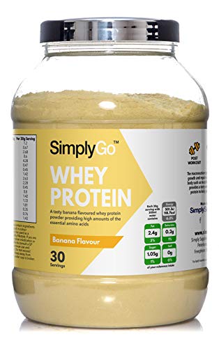 Proteína de Suero de Leche Sabor Plátano - ¡30 Raciones! - Apto para vegetarianos - 900gr - SimplySupplements