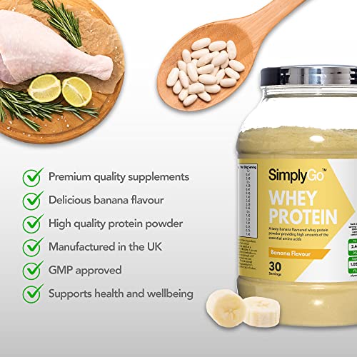 Proteína de Suero de Leche Sabor Plátano - ¡30 Raciones! - Apto para vegetarianos - 900gr - SimplySupplements