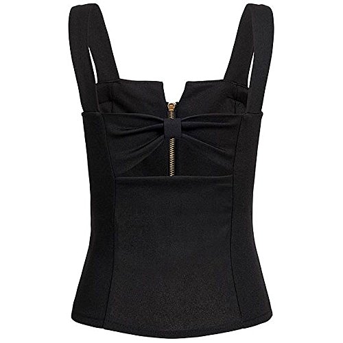 Proumy Camisola Negra Mujer con Cremallera Bustier Sólido Corsé con Tirantes Blusa sin Manga Camiseta Apretada Camisa Elegante Vestido Espalda Abierta Tank Top con Cordón de Talla Grande