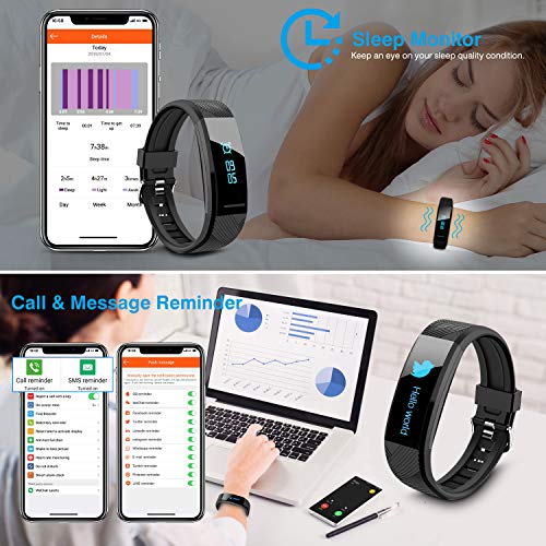 Pulsera de fitness, rastreador de fitness, monitor de frecuencia cardíaca, resistente al agua, IP67, reloj inteligente, rastreador de actividad, reloj deportivo, SMS, SNS,Whatsapp, alarma de vibración