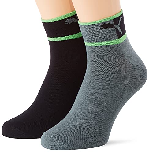 PUMA Men's Blocked Quarter Socks Pack de 2 Pares de Calcetines Cuartos con Logo en Bloque Hombre, Green Combo, 43 Regular