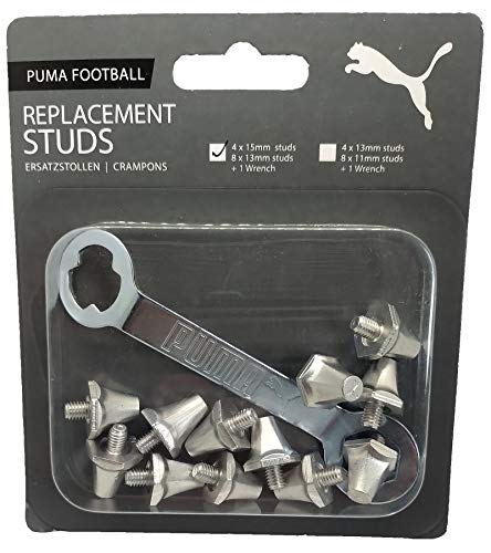 Puma - Tacos de repuesto para botas de fútbol (8 x 13 mm, 4 x 15 mm, incluye llave), todo el año, color Color plateado., tamaño talla única