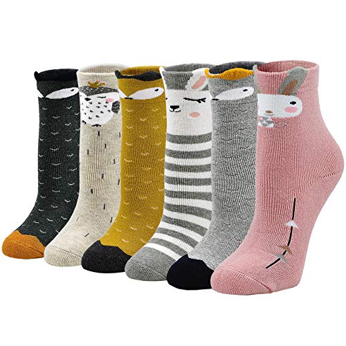 PUTUO Calcetines Invierno Niña Calcetines Térmicos Calientes, Calcetines Divertidos Niña Niños Calcetines de Algodón Calcetines de Animales, Navidad Calcetines Animales, 5-7 años, 6 pares