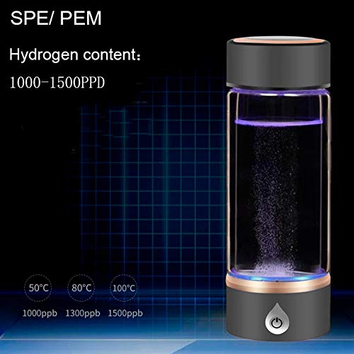 PYMQSM Máquina de Agua de hidrógeno Generador de Botellas Taza de 380 ml Portátil SPE Carga USB 700‑1000ppm Negro