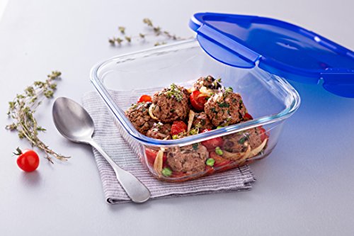 Pyrex Cook & Go Set de 7 Recipientes con Tapa 100 % Hermética, Azul, 30x30x20 cm