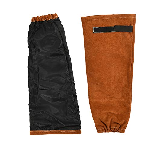 QeeLink Mangas de Soldador de Cuero de la Vaca para Hombre y Mujer, Forro Antiadherente, Mangas Protectoras de Brazos Resistentes al Calor e Ignífugas para Soldadura Jardinería (Brown)