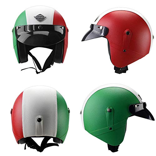 QFYD FDEYL Casco de la Personalidad Retro,Cuatro Temporadas Personalidad Casco Retro Motocicleta, Casco de Cuero de automóvil-Cuero de Bandera Italiana M,Casco para Scooter, Motocicleta, ciclomotor,