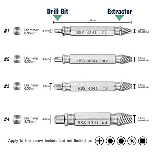 Qibaok extractor de tornillos velocidad de salida de 5 piezas de extractores de tornillos de perforación del taladro bits puestos de retirada de los tornillos rotos o dañados