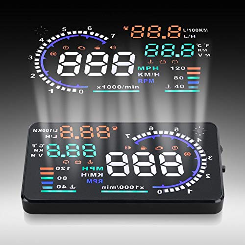 Qiilu A8 5.5" Coche HUD Head Up Display OBD II Pantalla reflectora de parabrisas Velocidad de visualización