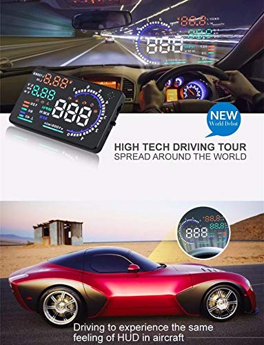 Qiilu A8 5.5" Coche HUD Head Up Display OBD II Pantalla reflectora de parabrisas Velocidad de visualización