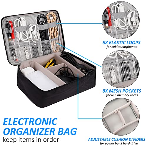 QIMEI-SHOP Cable Organizer Bag Large Electronics Accessories Organizer Case Universal Carry Travel Gadget Bag for USB Cables SD Card Charger Hard Disk Black