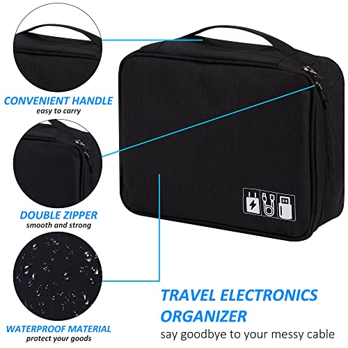 QIMEI-SHOP Cable Organizer Bag Large Electronics Accessories Organizer Case Universal Carry Travel Gadget Bag for USB Cables SD Card Charger Hard Disk Black