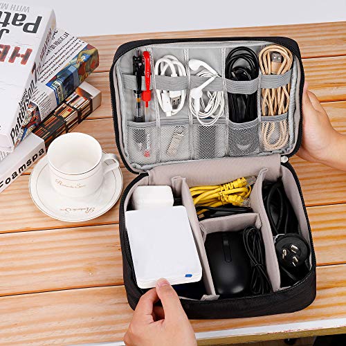 QIMEI-SHOP Cable Organizer Bag Large Electronics Accessories Organizer Case Universal Carry Travel Gadget Bag for USB Cables SD Card Charger Hard Disk Black