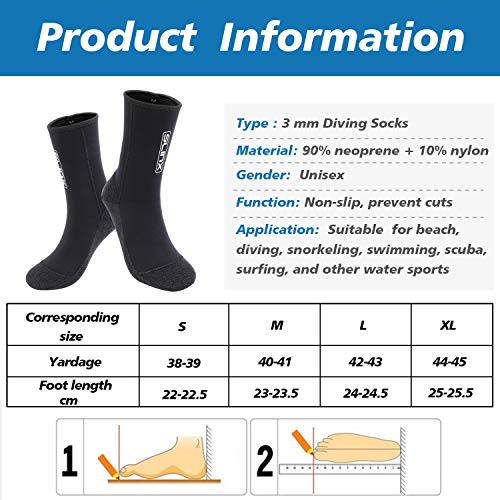 QKURT Calcetines de Neopreno, Calcetines de Neopreno de 3 mm para Buceo, Snorkel y Deportes acuáticos, Calcetines Antideslizantes para Hombres y Mujeres