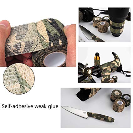 QPOWER Cintas de Camuflaje para Exteriores no Tejidas Autoadhesivas Envoltura de Rifle Woodland Camo (12PCS)