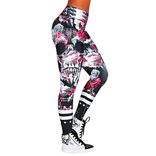 QTJY Pantalones de Yoga de Cintura Alta para Mujer con Estampado de Calavera, Mallas de Ejercicio, Pantalones para Correr al Aire Libre para Eliminar Grasa IL