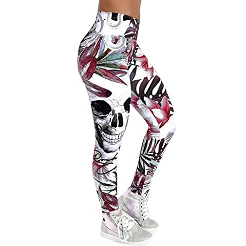 QTJY Pantalones de Yoga de Cintura Alta para Mujer con Estampado de Calavera, Mallas de Ejercicio, Pantalones para Correr al Aire Libre para Eliminar Grasa IL