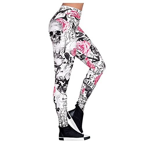 QTJY Pantalones de Yoga de Cintura Alta para Mujer con Estampado de Calavera, Mallas de Ejercicio, Pantalones para Correr al Aire Libre para Eliminar Grasa IL