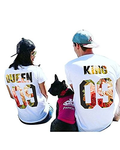 Queque Shine Camiseta King Queen T-Shirt Impresión 01 2 Piezas de Manga Corta Rey Reina Regalo de Camisa Casual para Amante (Queen 09, S)