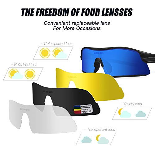 Queshark Polarizadas Gafas de Sol Deportivas con 4 Lentes Intercambiables para Hombres Mujeres Ciclismo Correr Conducir Pesca Golf Gafas de béisbol QE0049