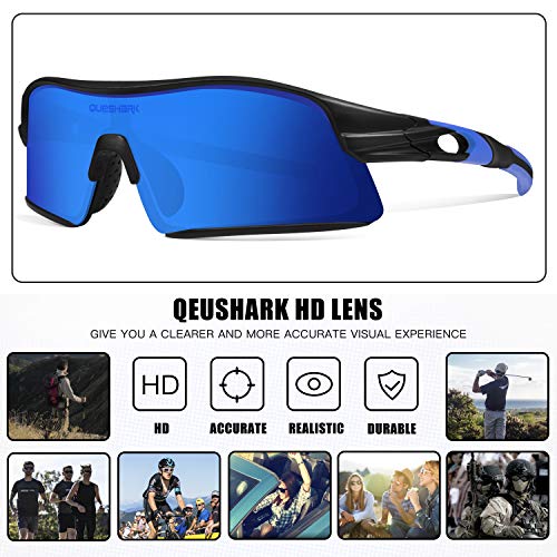 Queshark Polarizadas Gafas de Sol Deportivas con 4 Lentes Intercambiables para Hombres Mujeres Ciclismo Correr Conducir Pesca Golf Gafas de béisbol QE0049