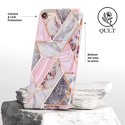 QULT Carcasa para Móvil Compatible con iPhone XS MAX Funda Silicona Dura Bumper Purpurina Teléfono Brillar Caso Mármol Mármol Mosaico Dorado-Rosa