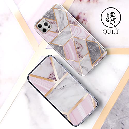 QULT Carcasa para Móvil Compatible con iPhone XS MAX Funda Silicona Dura Bumper Purpurina Teléfono Brillar Caso Mármol Mármol Mosaico Dorado-Rosa