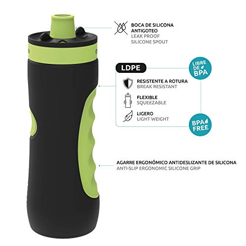 Quokka Sweat - Black Lime 680 ML | Botella de Agua Deportiva Reutilizable de LDPE sin BPA | Bidón con Cierre de Seguridad para Gimnasio, Bicicleta - Ligera y Flexible