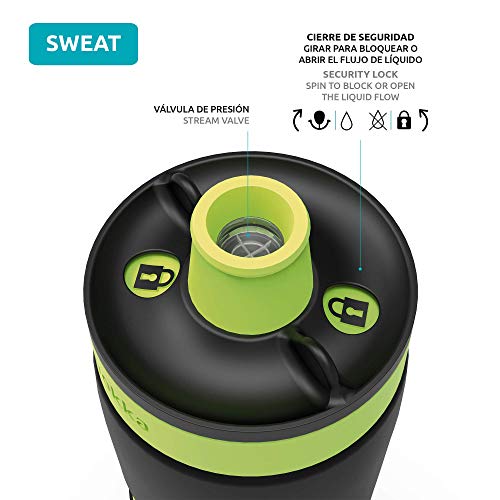 Quokka Sweat - Black Lime 680 ML | Botella de Agua Deportiva Reutilizable de LDPE sin BPA | Bidón con Cierre de Seguridad para Gimnasio, Bicicleta - Ligera y Flexible