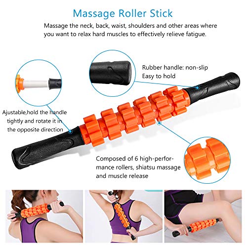 Qveetry Foam Roller, 6 en 1 Rodillo Masaje Muscular con Palos de Masaje, Bolas de Masaje, Bandas de Resistencia para Masaje Muscular, Punto de activación, Rodillo de Yoga Pilates