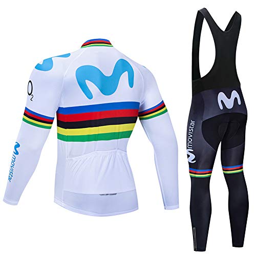 Q&W Hombres Verano Al Aire Libre Ciclismo Jersey Equipo Movistar Bicicleta Camisas Largo Mangas y Babero Pantalones Cortos Conjunto Secado Rápido Respirable Ciclismo Ropa,b,M