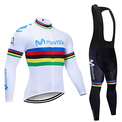 Q&W Hombres Verano Al Aire Libre Ciclismo Jersey Equipo Movistar Bicicleta Camisas Largo Mangas y Babero Pantalones Cortos Conjunto Secado Rápido Respirable Ciclismo Ropa,b,M