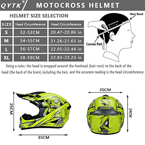 QYTK® Casco Motocross Niño Amarillo, MT-56 Full Face Motorcycle Cross Helmet Casco Motocicleta con Gafas Guantes Mascarilla, Al Aire Libre Motorbike ATV MTB Racing Seguridad Set,M(54~55CM)