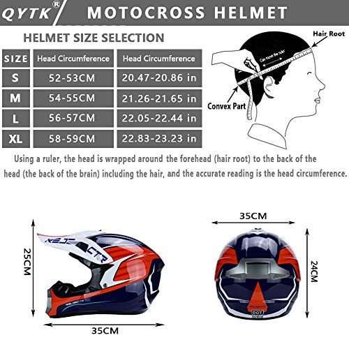 QYTK® Casco Motocross Niño Azul Blanco Rojo, MT-54 Full Face Motorcycle Cross Helmet Casco Motocicleta con Gafas Guantes Mascarilla, Al Aire Libre Motorbike ATV MTB Racing Seguridad Set,XL(57~59CM)