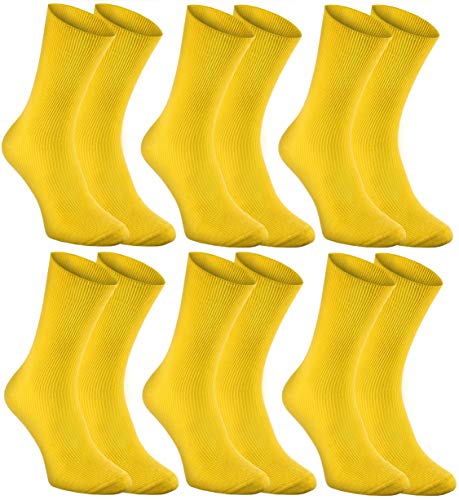 Rainbow Socks Hombre Mujer Calcetines Antibacterianos Sin Elasticos Para Diabéticos - 6 Pares - Amarillo - Talla 39-41