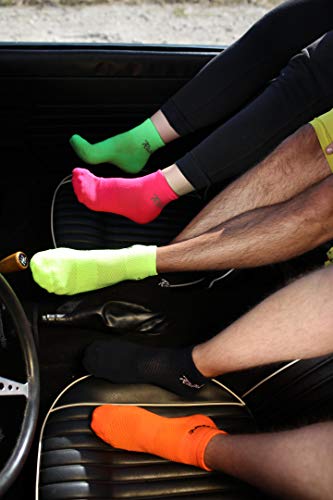 Rainbow Socks - Hombre Mujer Calcetines de Deporte Neon - 4 Pares - Naranja Verde Naranja Rosa - Talla UE 42-43