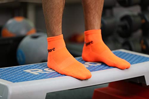 Rainbow Socks - Hombre Mujer Calcetines de Deporte Neon - 4 Pares - Naranja Verde Naranja Rosa - Talla UE 42-43