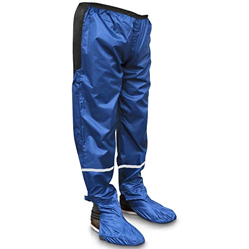 Rainrider Pantalones de lluvia para hombre y mujer (negro/azul) impermeables, ropa de ciclismo para senderismo, pesca o como pantalones de jardín. Azul océano con reflector M