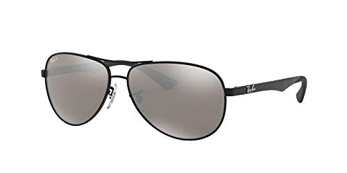 Ray-Ban Carbon Fibre Gafas de sol, Aviador, Polarizadas, 58, Black (frame: black (glossy), lenses: gray polarized mirror 002 / K7)