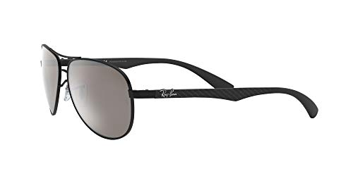 Ray-Ban Carbon Fibre Gafas de sol, Aviador, Polarizadas, 58, Black (frame: black (glossy), lenses: gray polarized mirror 002 / K7)